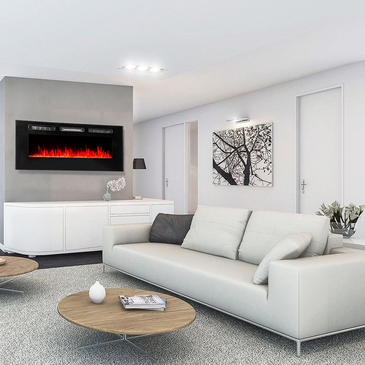 Electric Fireplace Recessed Insert / Wall Mount Standing Heat Remote Control