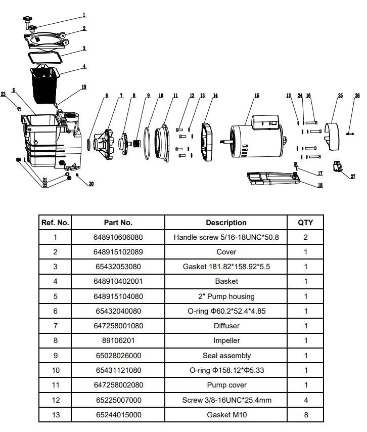 75406 PUMP POOL INGROUND 1.5HP 2-SPEED 230V 2 IN. 56FR SELF-PRIMING PARTS LISTING