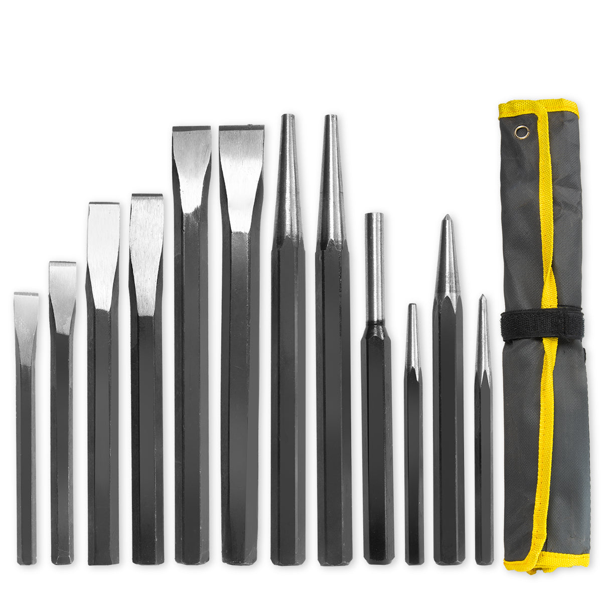 XtremepowerUS 12-Pieces Mechanics Steel Metal Punch & Chisel Tool Set Cold