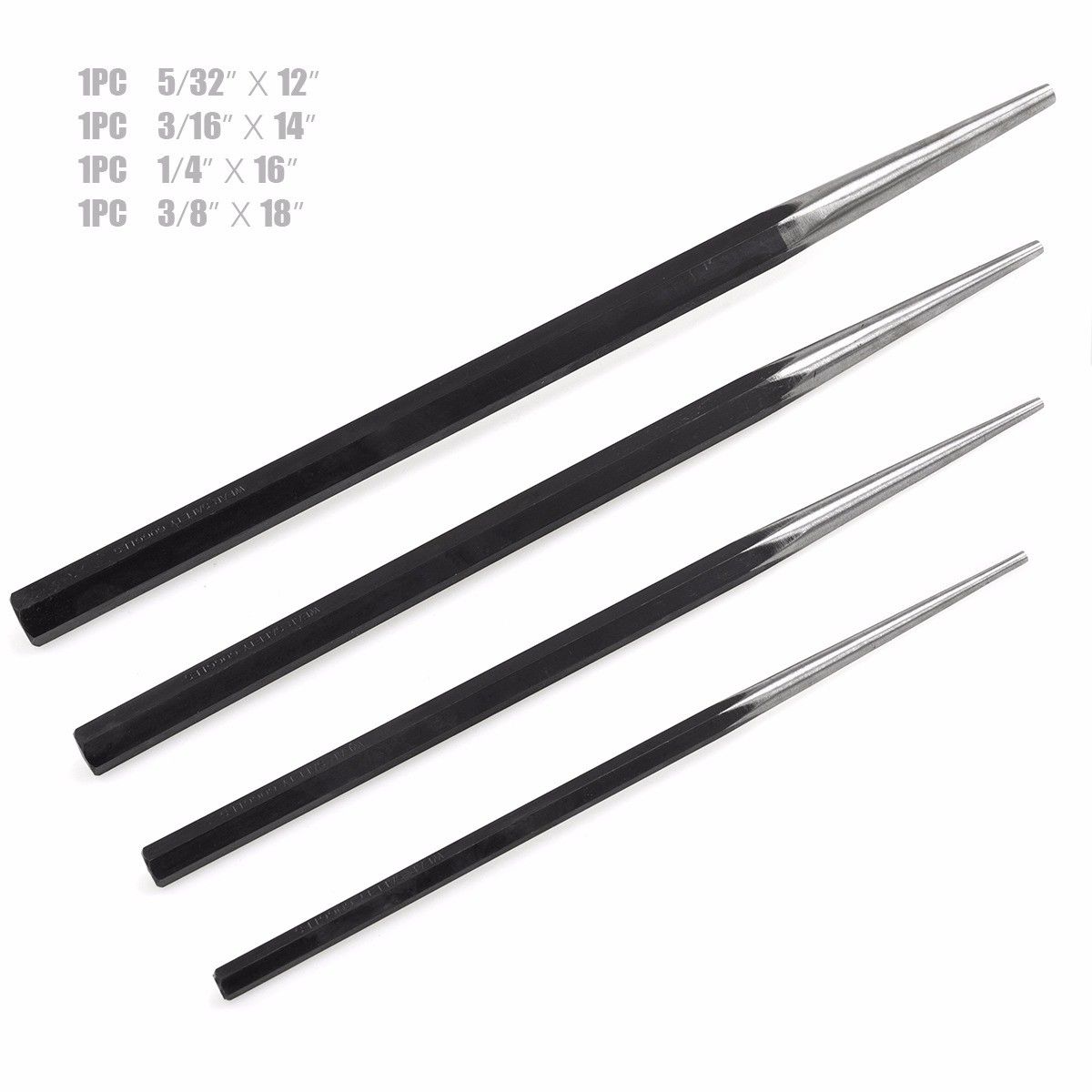 Stark USA 4-Piece Long Tapered Alignment Drift Punch Set Mechanics Steel Taper