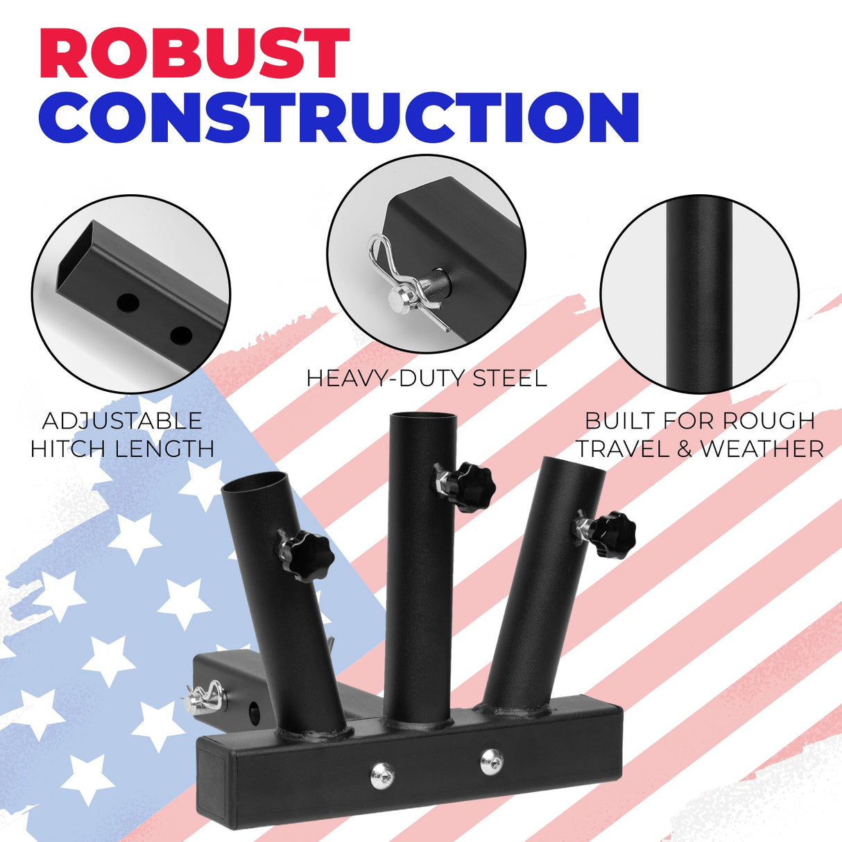 Hitch Mount 3 Flag Pole Holder Bracket For 2'' Trailer Truck Receivers Travel