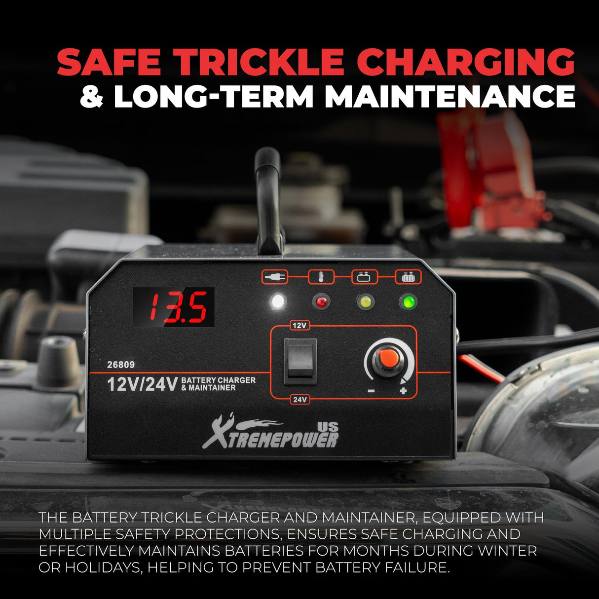 XtremepowerUS 330W Smart Car Battery Charger Booster 12V/24V AGM Trickle Charger