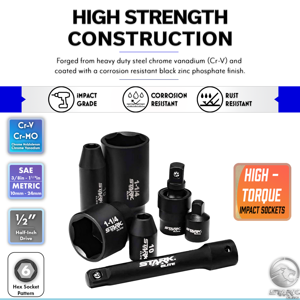 Stark USA 65PCS SAE & Metric 1/2" DR Deep Shallow Impact Socket Adaptor Reducer