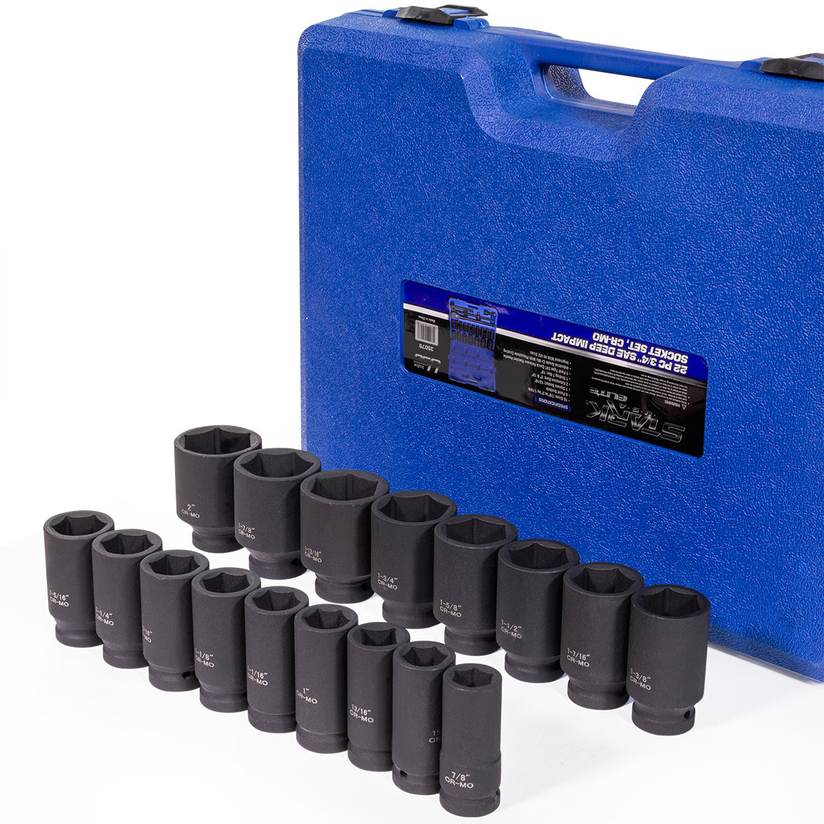Stark USA 22-Pieces Socket Set 3/4" Drive Deep SAE Cr-Mo Extension Bar Sliding