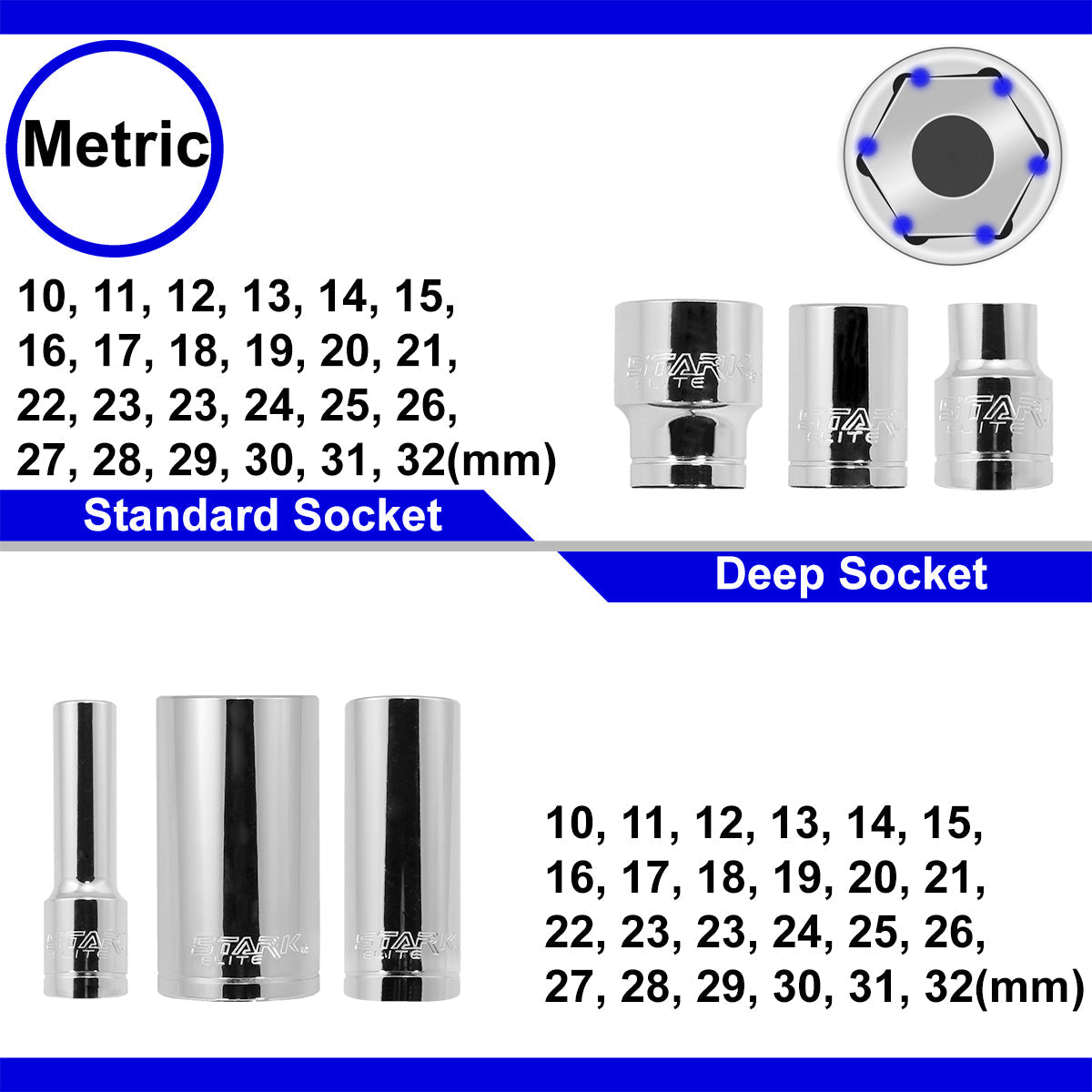 Stark USA 84PCS 1/2" DR Master Socket Standard Deep SAE MM Ratchet Extension