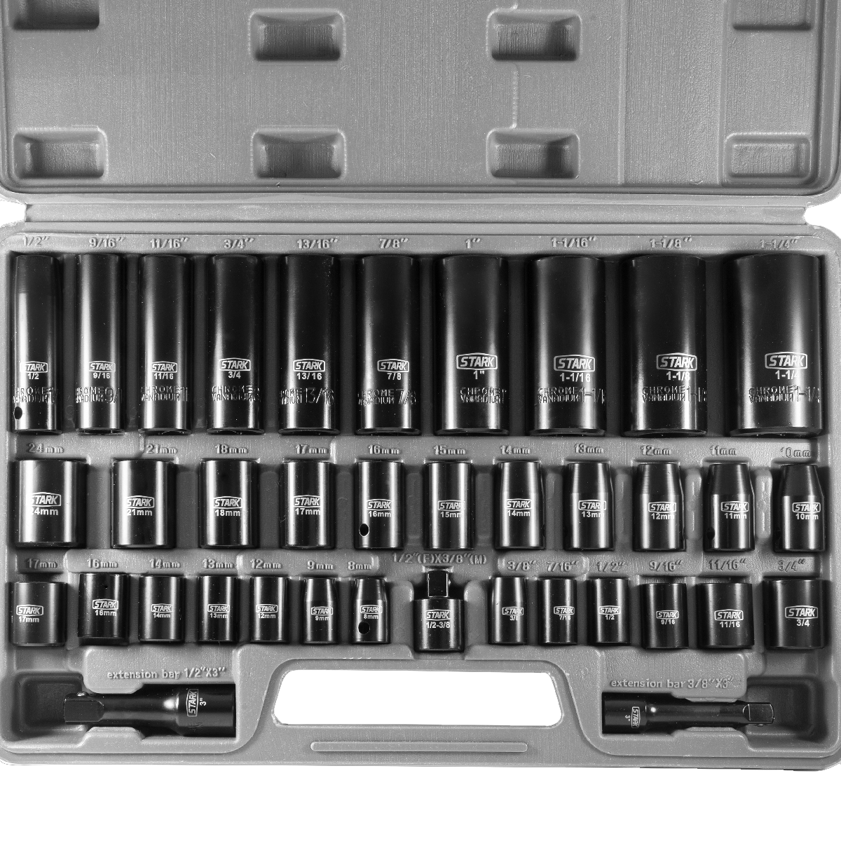 Stark USA 38PC Duo Combo Impact Socket Set 3/8" 1/2" Deep & Shallow Flank Drive