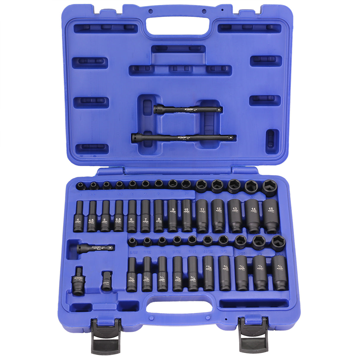 Stark USA 53PCS 1/4" DR Deep & Shallow Socket SAE/Metric Extension Bar Ratchet