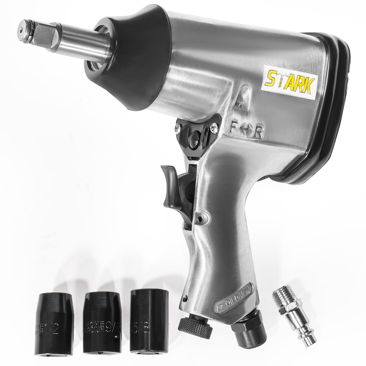 Stark USA 1/2" Air Impact Gun Wrench Long Shank 250 ft/lb Torque w/ 3 Sockets