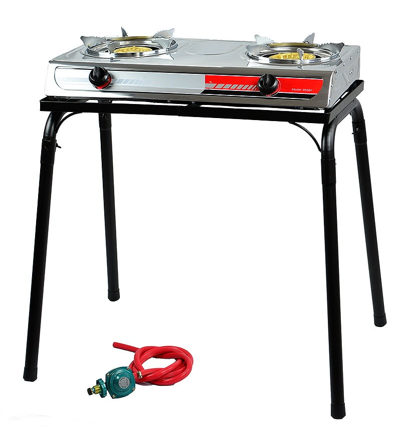 XtremepowerUS 25,516 BTU Outdoor 2-Burner Stove Propane Range Auto Ignition LPG w/ Stand