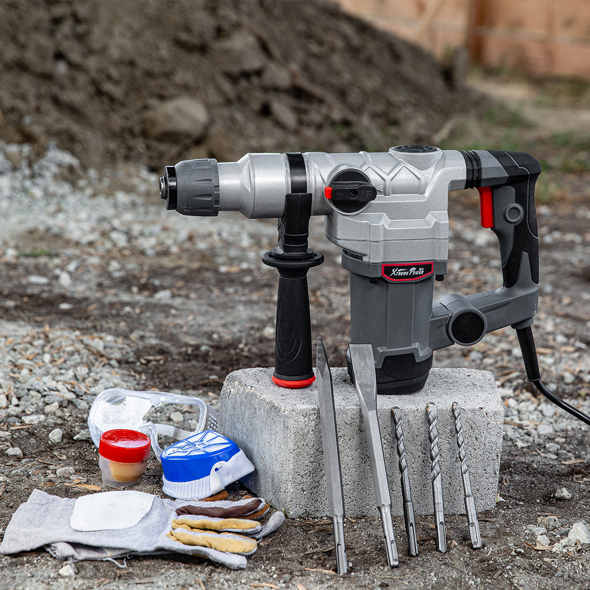 XtremepowerUS 1" SDS Electric Rotary Hammer 15J Drill Chisel Drilling Flat Bits