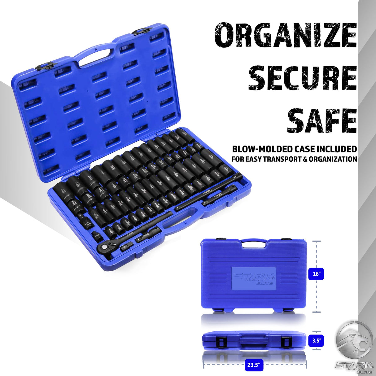 Stark USA 65PCS SAE & Metric 1/2" DR Deep Shallow Impact Socket Adaptor Reducer