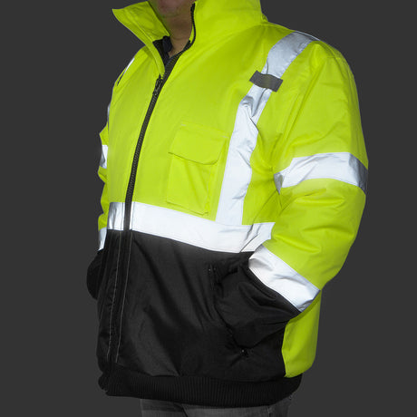 Stark USA Hi-Vis Class 3 Safety Jacket Neon Reflective Coat Bomber Jacket Style
