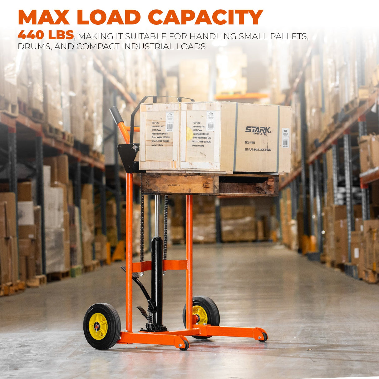 Stark USA Hydraulic Material Winch Stacker 440lbs Pallet Truck Dolly Fork Lift