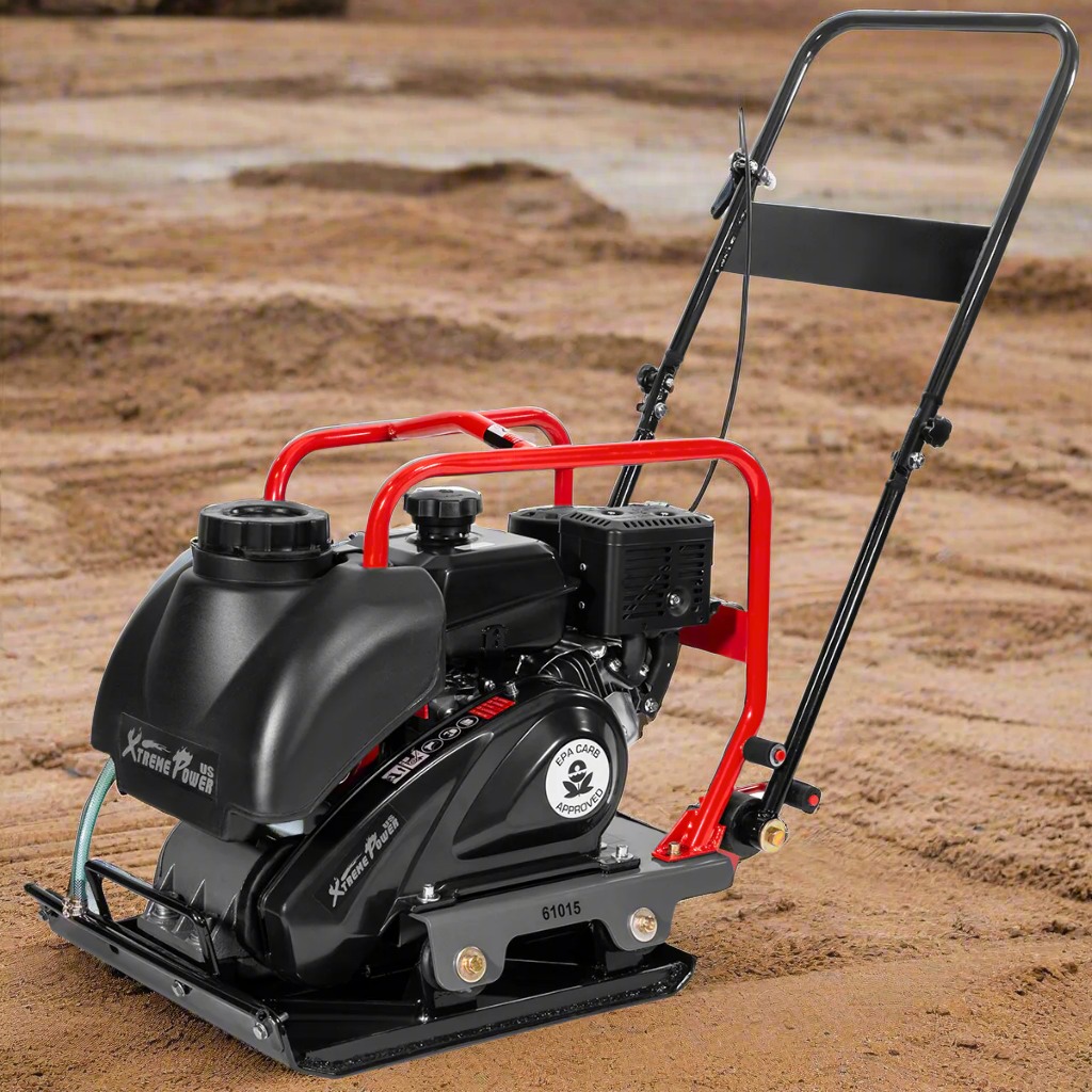 XtremepowerUS 61015 Plate Compactor Gas 6hp 208cc 4500lb Force Construction