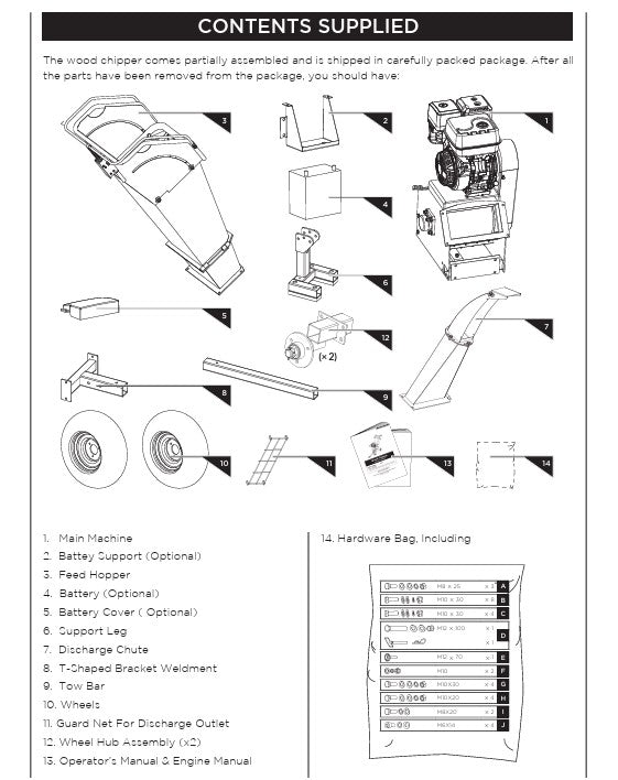 61039 WOOD CHIPPER ELECTRIC START 14HP EPA PARTS LISTING