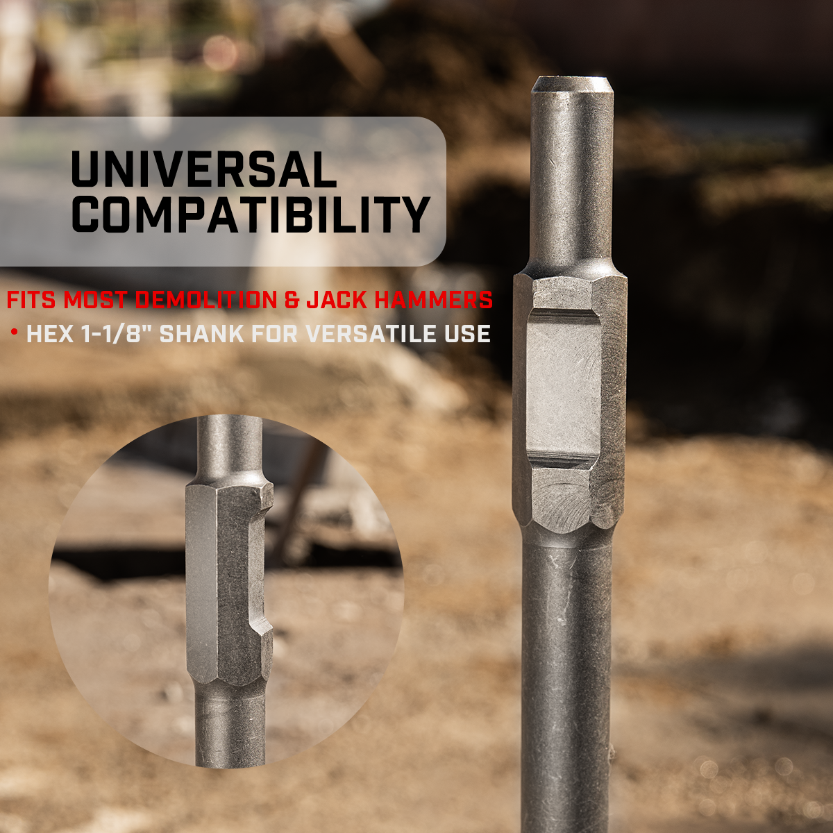 XtremepowerUS Flat Chisel 1-1/8" Hex Scraping Bit for Demolition Jack Hammer