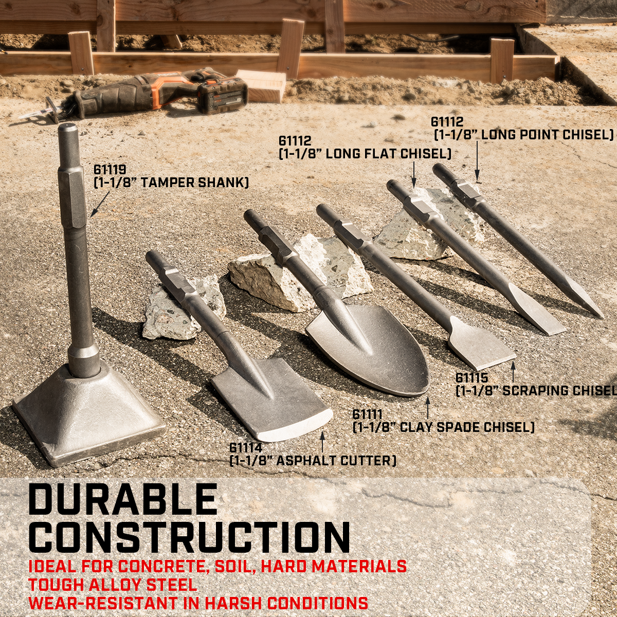XtremepowerUS Flat Chisel 1-1/8" Hex Scraping Bit for Demolition Jack Hammer
