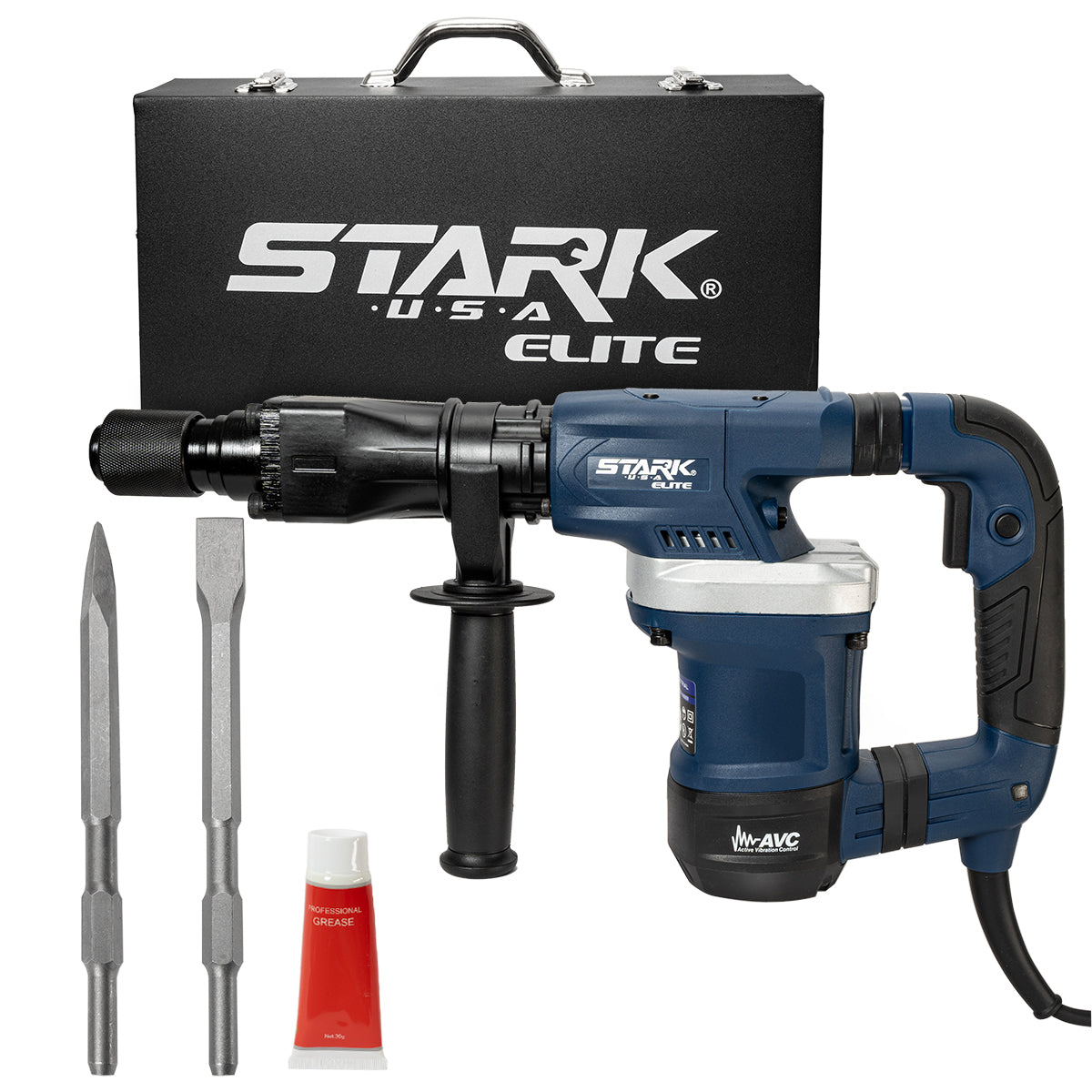 Stark USA 1200W Demolition Chipping Hammer Anti-Vibration Handle W/ Chisel Set
