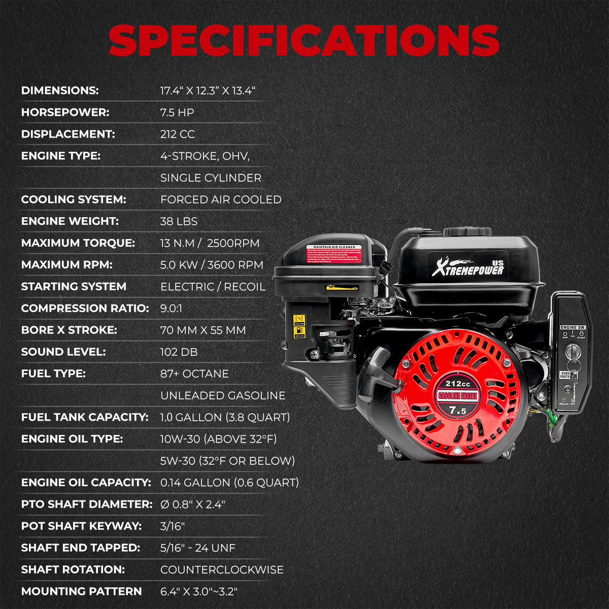 XtremepowerUS 7HP Recoil/Electric Start Gas Powered Multi-Use Engine Go Kart Log