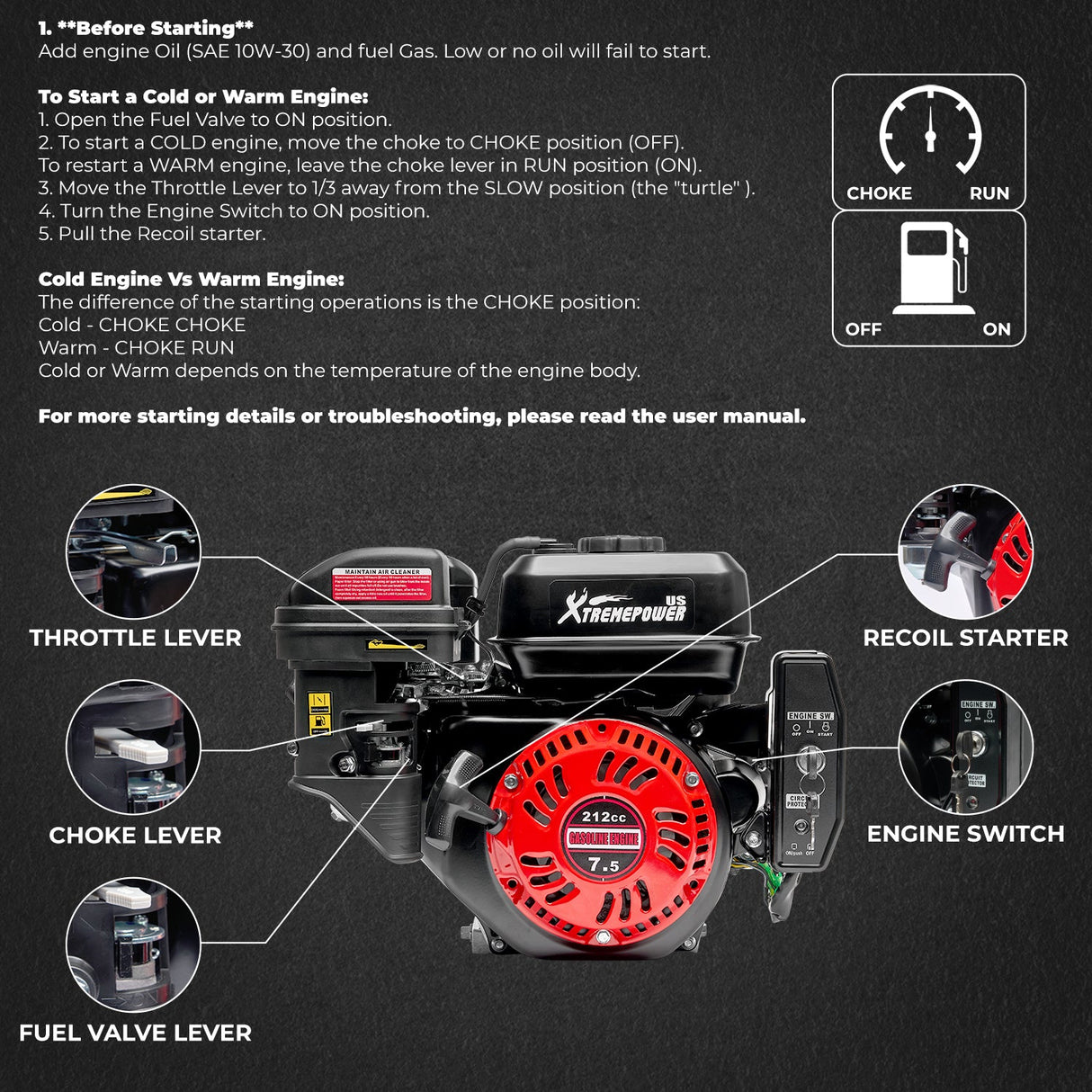 XtremepowerUS 7HP Recoil/Electric Start Gas Powered Multi-Use Engine Go Kart Log