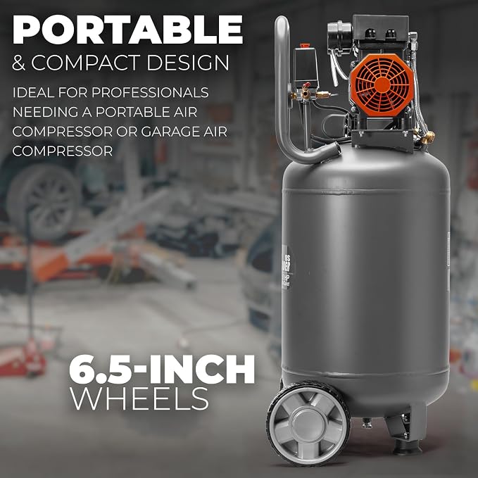 XtremepowerUS 13-Gallon Air Compressor, 2HP 1450W, 4.9CFM@90PSI, Oil-Free Quiet Tank, 65dB Low Noise, Portable with Wheels, Max 116PSI