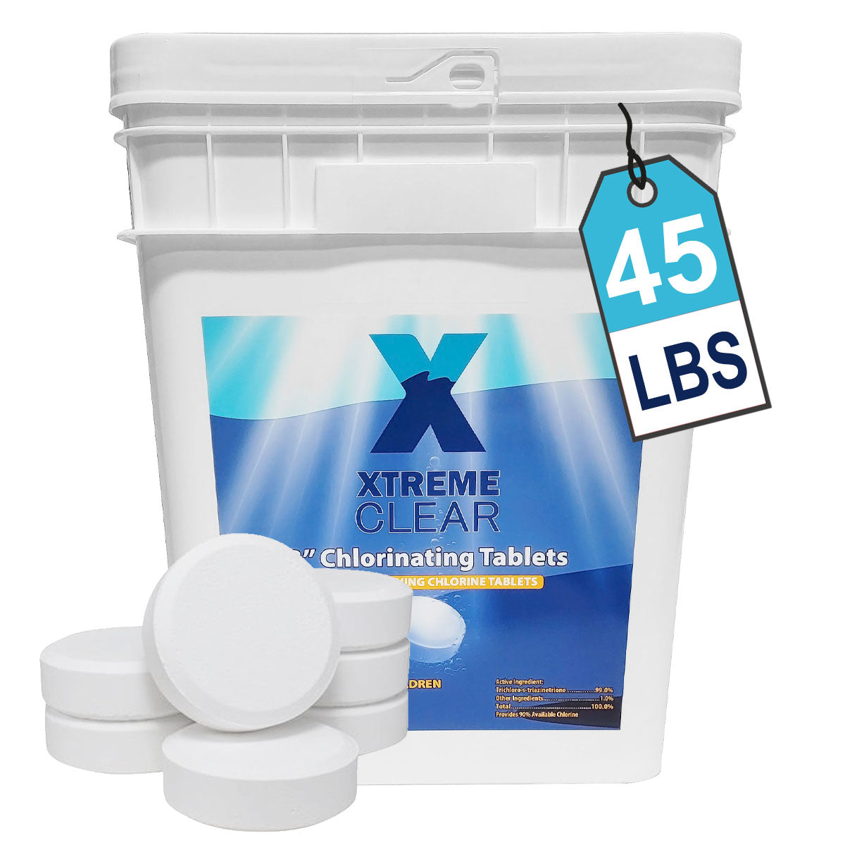 XtremeClear 3" Chlorine Tablets Swimming Pools Individually Wrapped, 45 Pounds