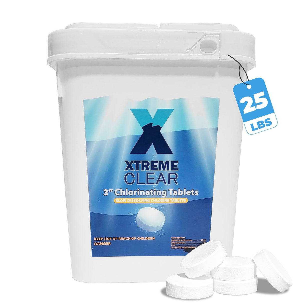 Xtremeclear 3" Stabilized Chlorine Tablets for Swimming Pool, Hot Tubs 25 lbs