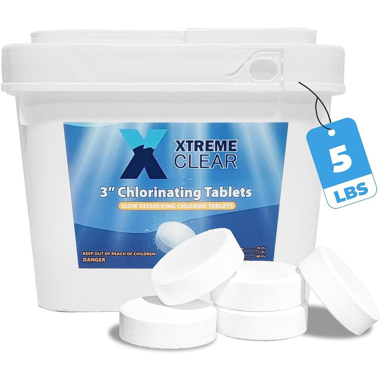Xtremeclear 3" Stabilized Chlorine Tablets Swimming Pool Spa Hot Tub, 5 Pounds