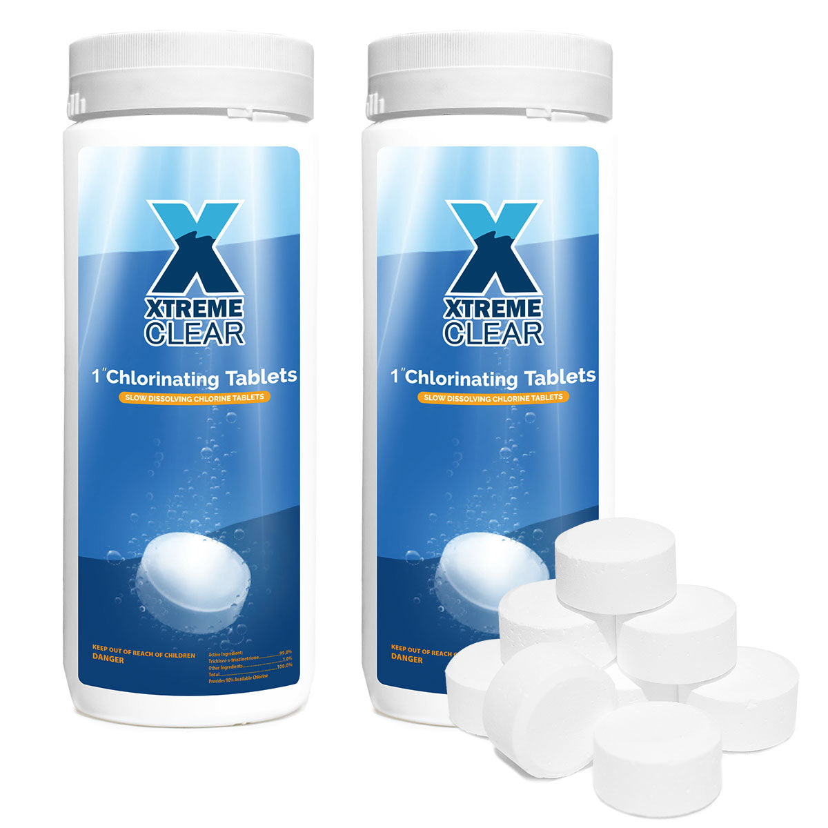 Xtremeclear 2PC 1" Stabilized Chlorine Tablets Swimming Pool Spa Hot Tub 1.5lbs