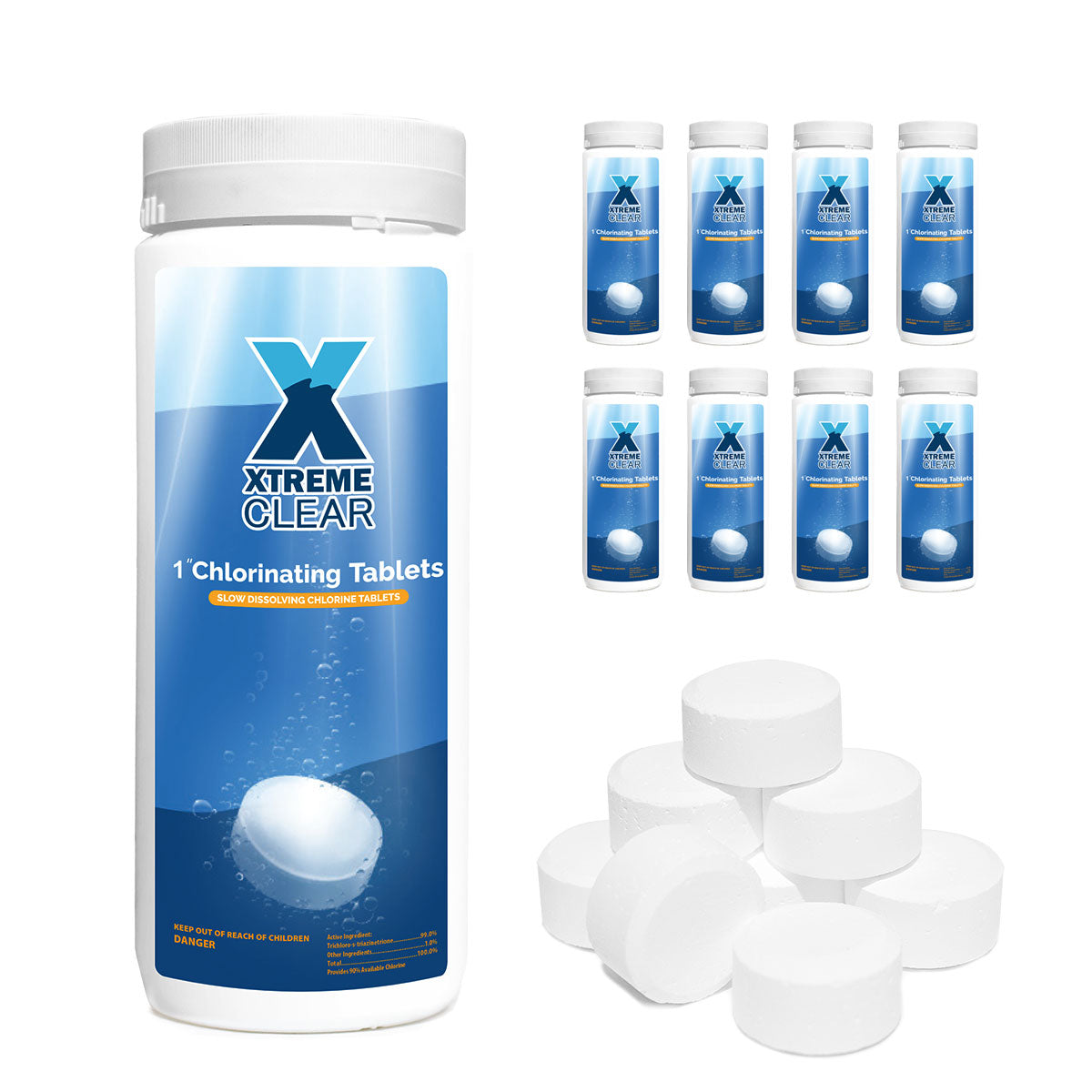 Xtremeclear 9PCS 1" Stabilized Chlorine Tablets Swimming Pool Spa Hot Tub 1.5lbs