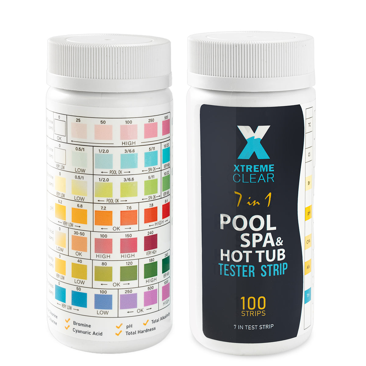 7-in-1 Swimming Pool Hot Tub & Spa Test Strips, 100 Count Pool Water Test Kit for Bromine, Chlorine, pH, Alkalinity, Hardness, Cyanuric Acid