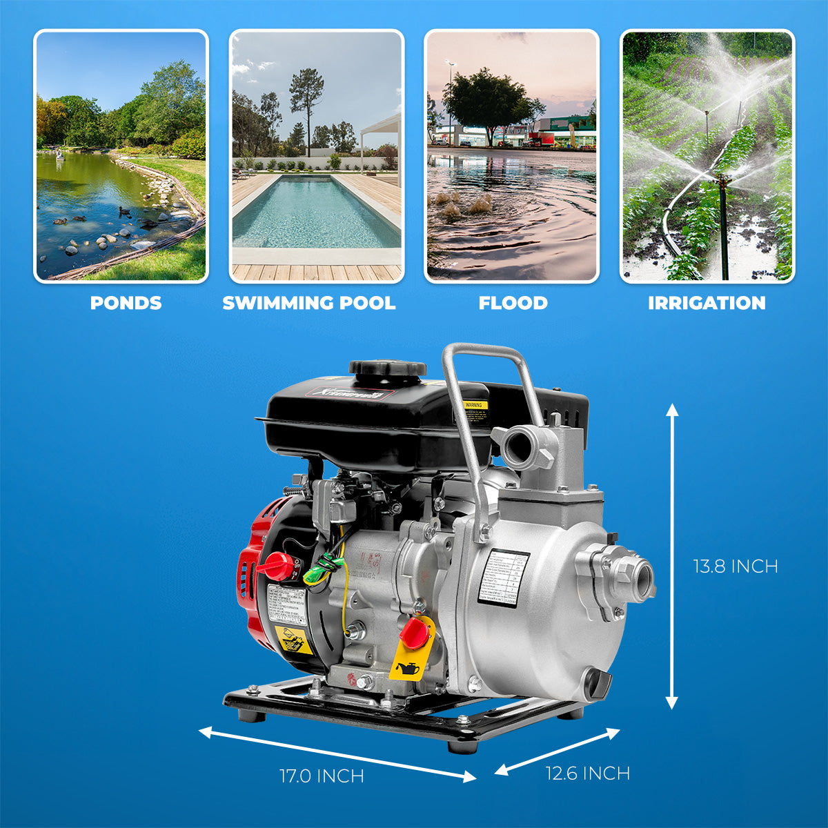 XtremepowerUS Portable 79CC Gas Gasoline Water Pump 3HP 4-Stroke Engine 36GPM 1-Inch