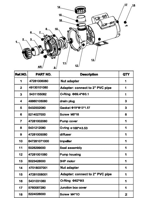 75027 PUMP SPA DUAL SPEED 3HP 56FR PARTS LISTING