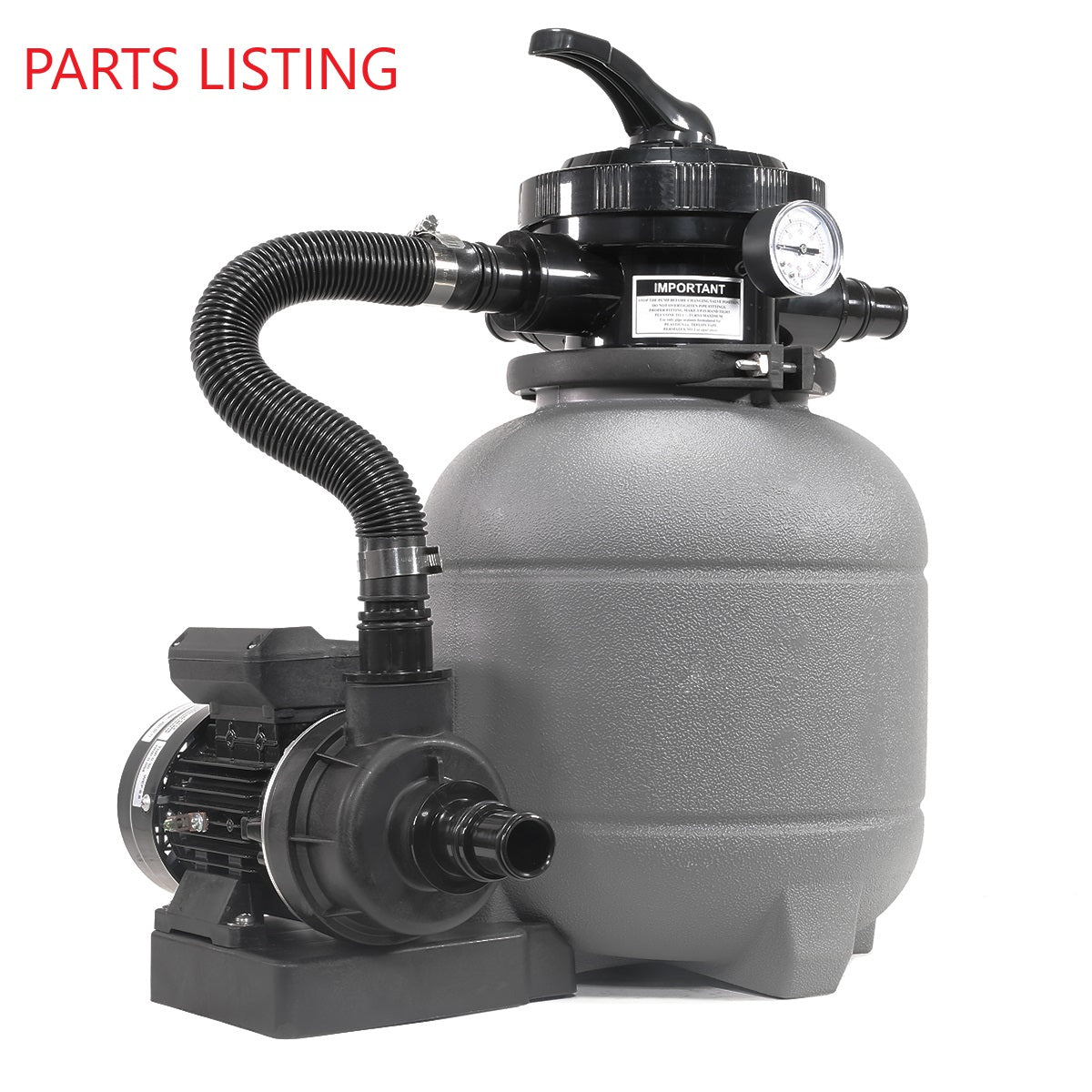 75030 PARTS LISTING POOL SAND FILTER 12" W/ PUMP 2400GPH 6VALVE