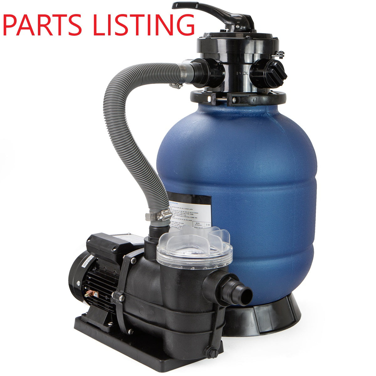 75138 PARTS LISTING POOL SAND FILTER 13" W/ PUMP