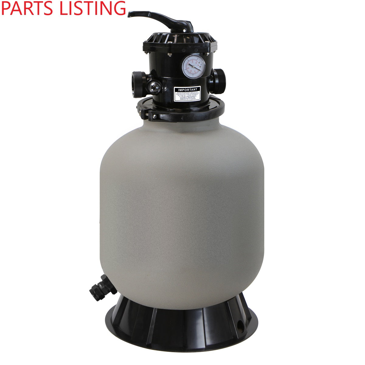 75139 PARTS LISTING POOL SAND FILTER 16"