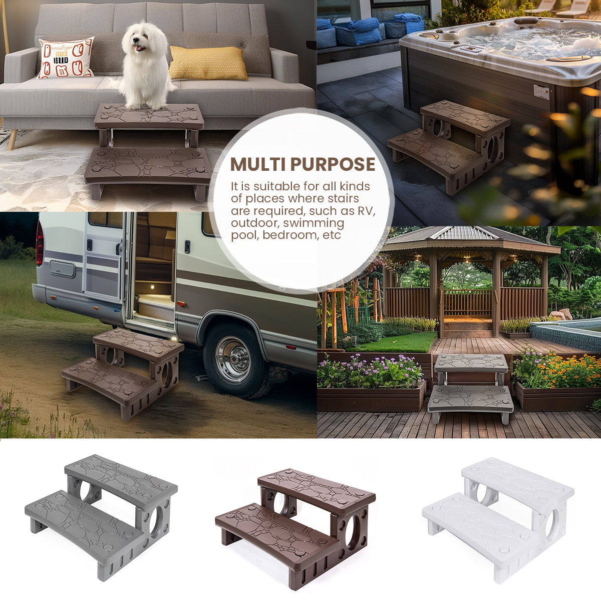 XtremepowerUS Multi Purpose 2-Step Spa Hot Tub Pool RV Campers Deck Steps, Mocha