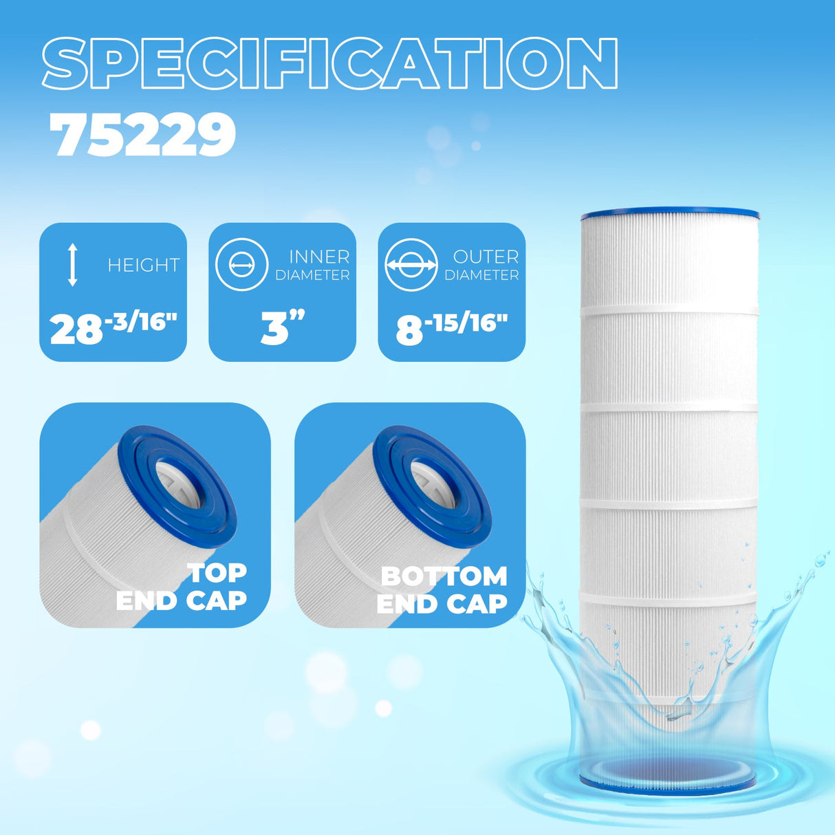 XtremepowerUS Pool Filter Replacement Cartridge 4x175 sq.ft 28-3/16" x 8-15/16"