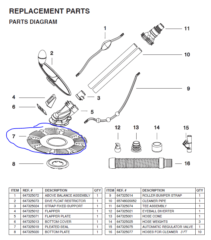 75037 XtremepowerUS Pool Cleaner PARTS LISTING
