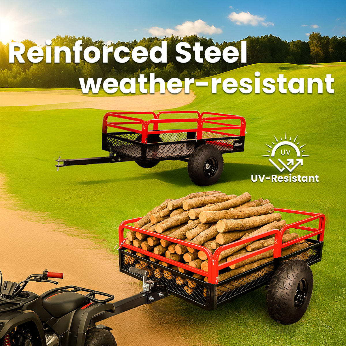 ATV UTV Trailer Tow Behind Dump Cart, 1500lbs Garden Pull Trailer Mower Tractor