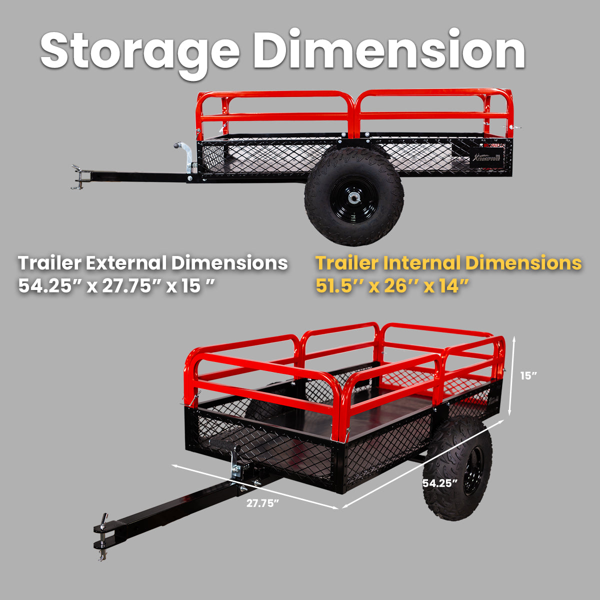 ATV UTV Trailer Tow Behind Dump Cart, 1500lbs Garden Pull Trailer Mower Tractor