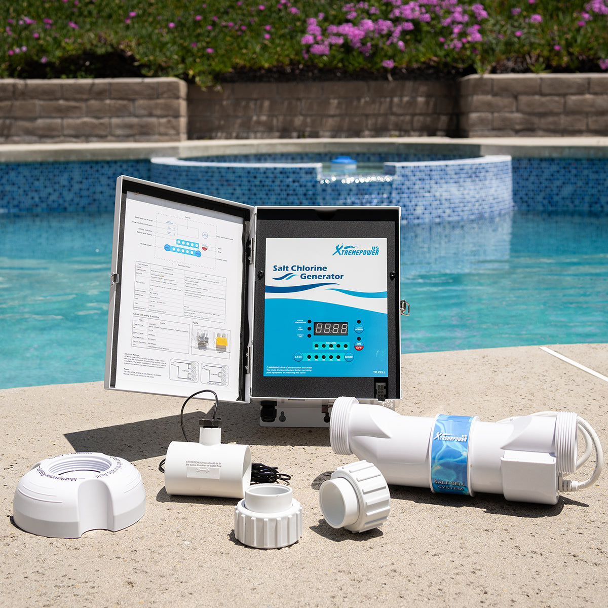 Pool Chlorine Generator System With Flow Switch & Salt Cell for 25k Gallons Pool