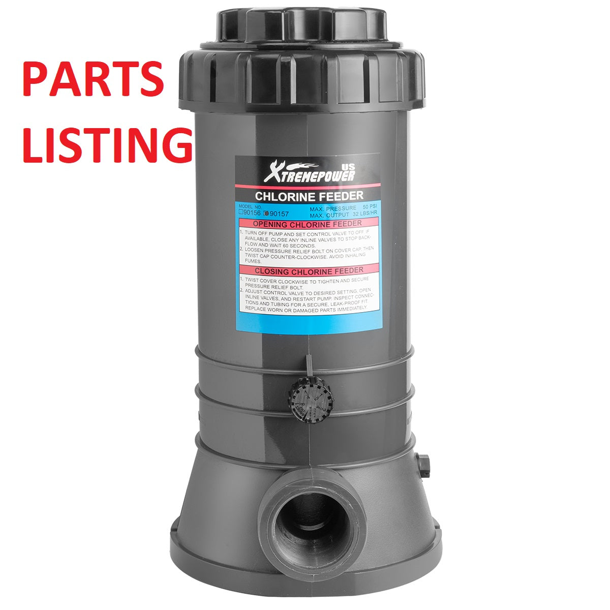 90157 CHLORINATOR FEEDER AUTO INLINE W/ CONTROL VALVE 9 LBS PARTS LISTING