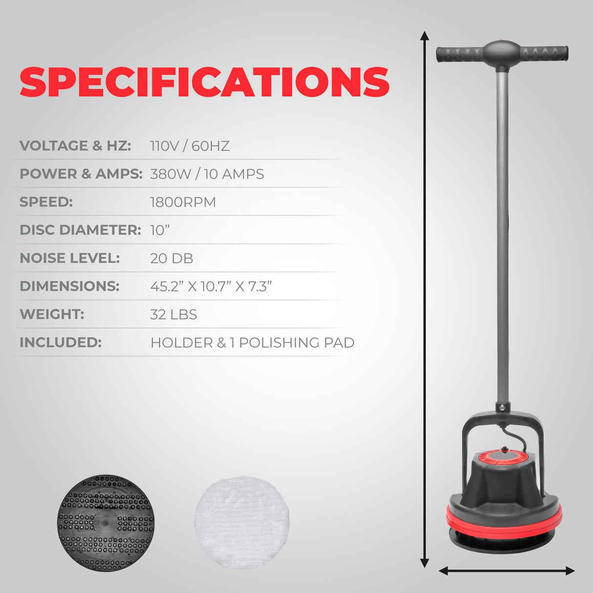 XtremepowerUS 10" Multi-Purpose Floor Polisher Cleaner Machine, 39-ft Power Cord