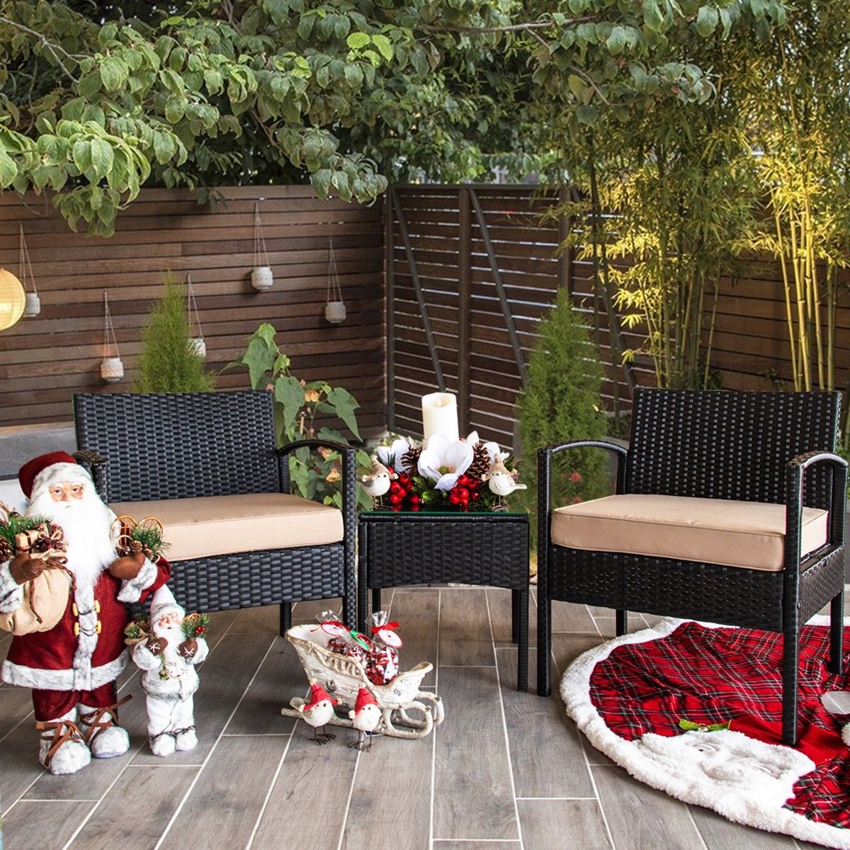 Barton 3 Pieces Outdoor Patio Set Wicker Rattan Chair Conversation W/ Table Set