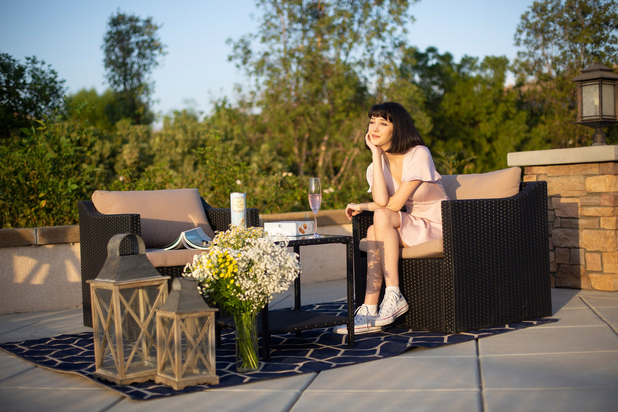 Barton 3 Piece Bistro Sofa Set w/Cushions Group Seating Outdoor Patio Wicker