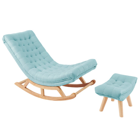 Barton Rocking Lounge Chair Relaxing Button Tufted Wood Leg W/ Footrest Stool