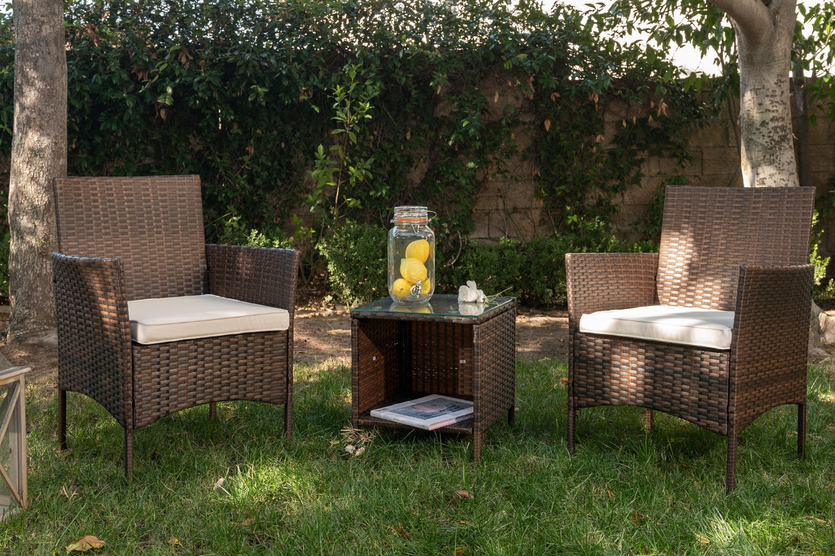 Barton Outdoor Wicker Chair 3PC Set Rattan Patio Furniture Table with Seat