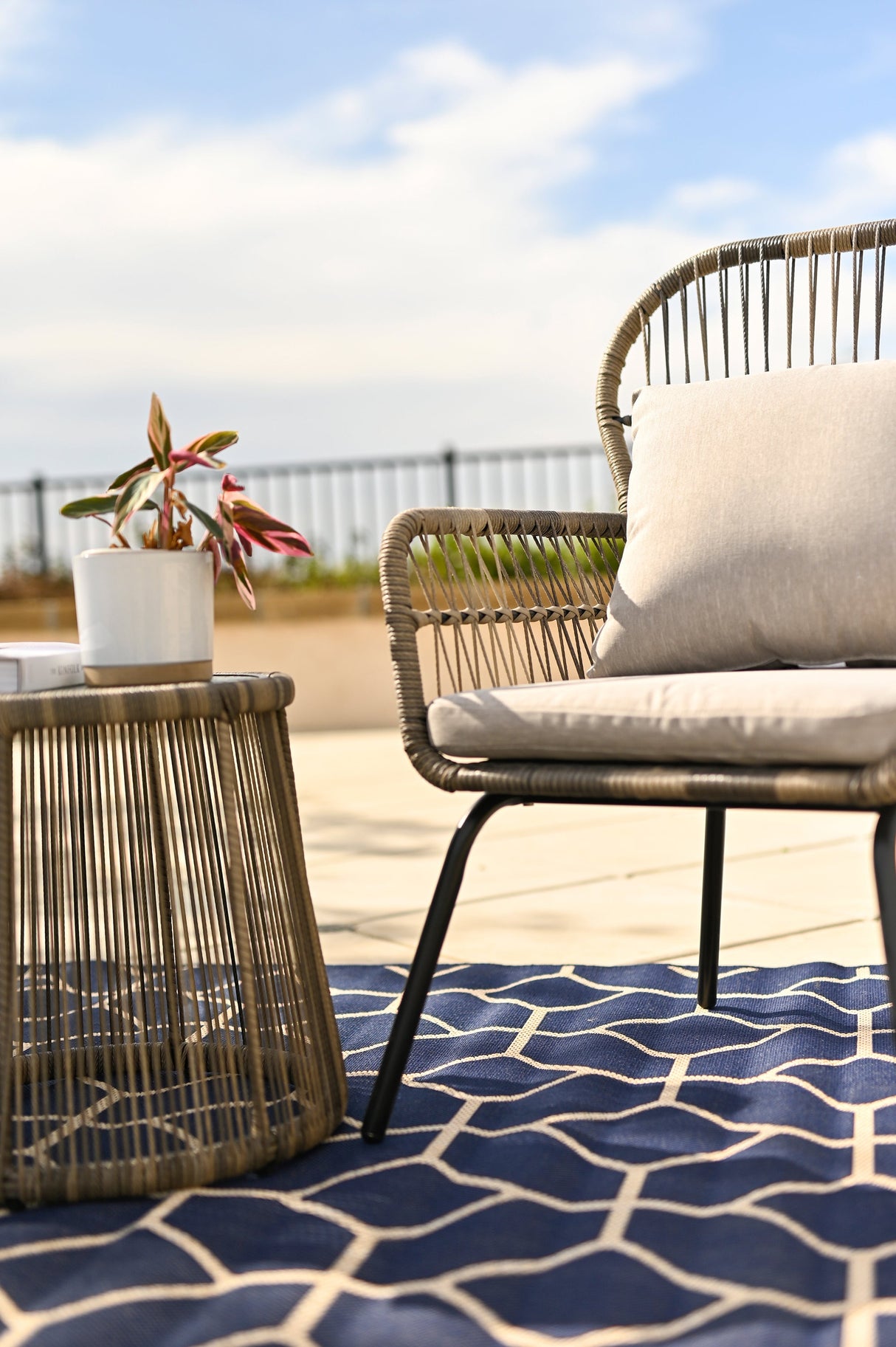 Barton 3 Pieces Bistro Chair Set w/Glass Table Grey Outdoor Patio Furniture