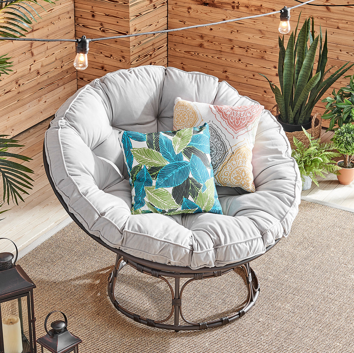 Barton Moon Gray Papasan Chair w/ Fabric Cushion Durable Home Living Room